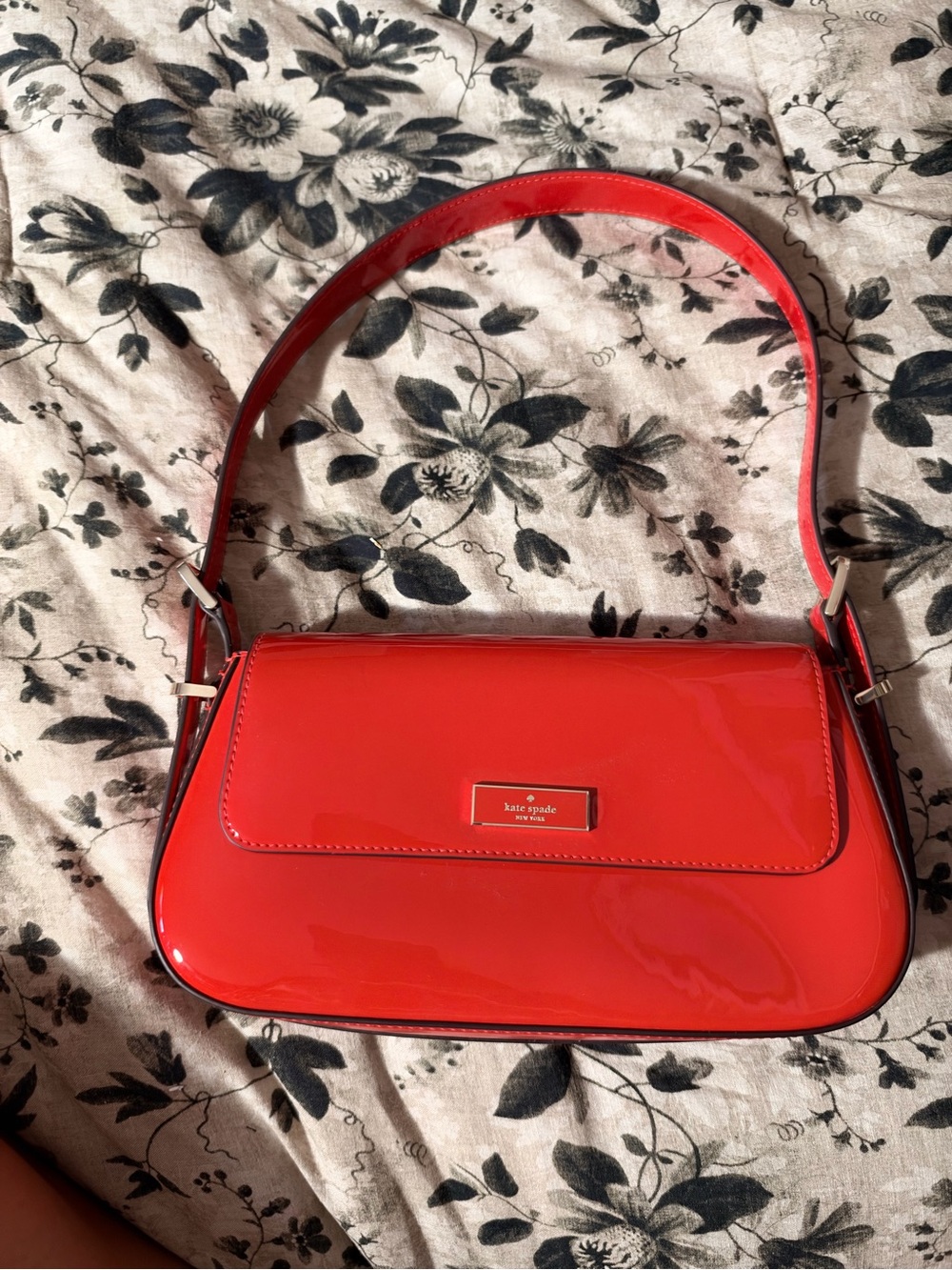 kate spade Red Patent Shoulder Bag with Gold Plaque